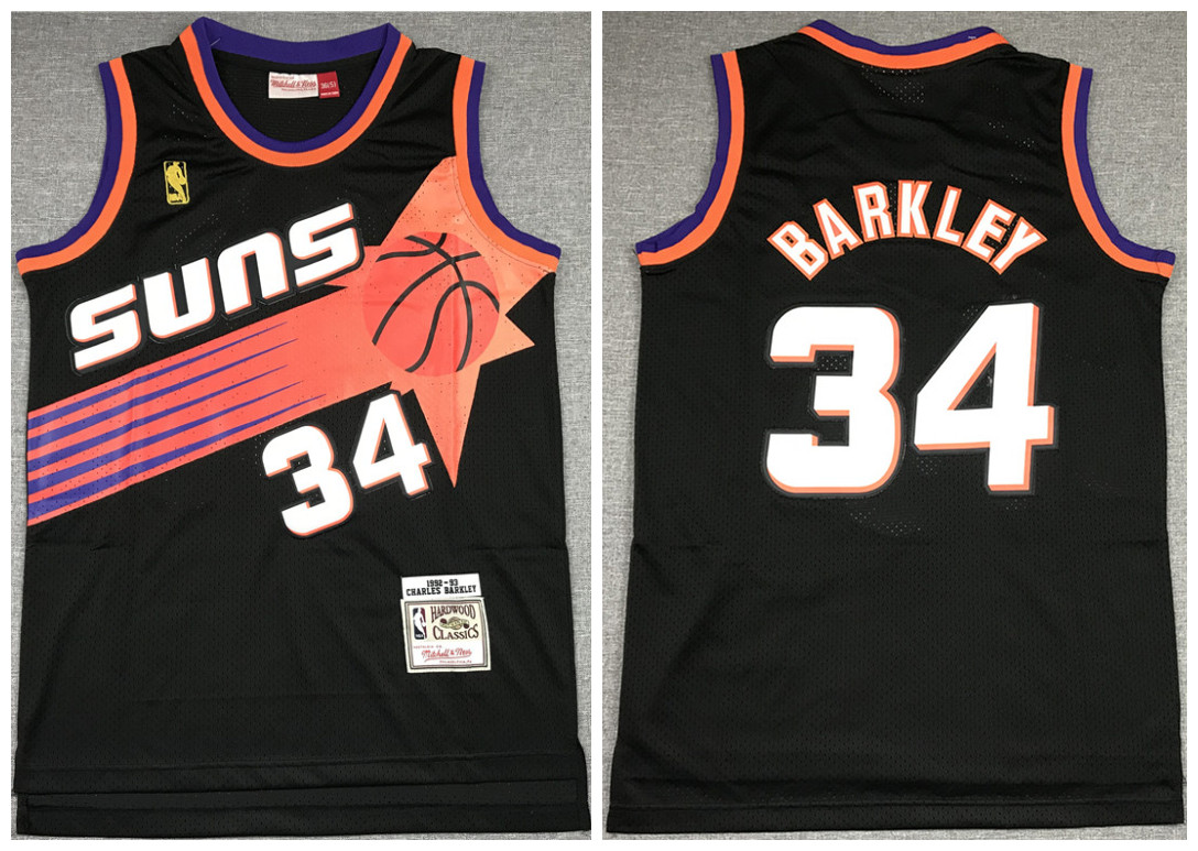 Men's Phoenix Suns #34 Charles Barkley Black NBA 1992-93 Throwback Stitched Jersey Men's Phoenix Suns #34 Charles Barkley Black NBA 1992-93 Throwback Stitched Jersey